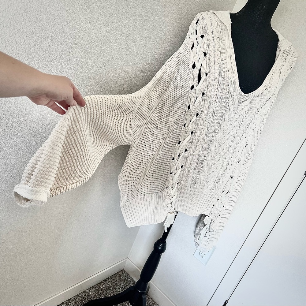 RARE • Free People Corset Lace-Up Oversized Sweater • - Picture 5 of 10